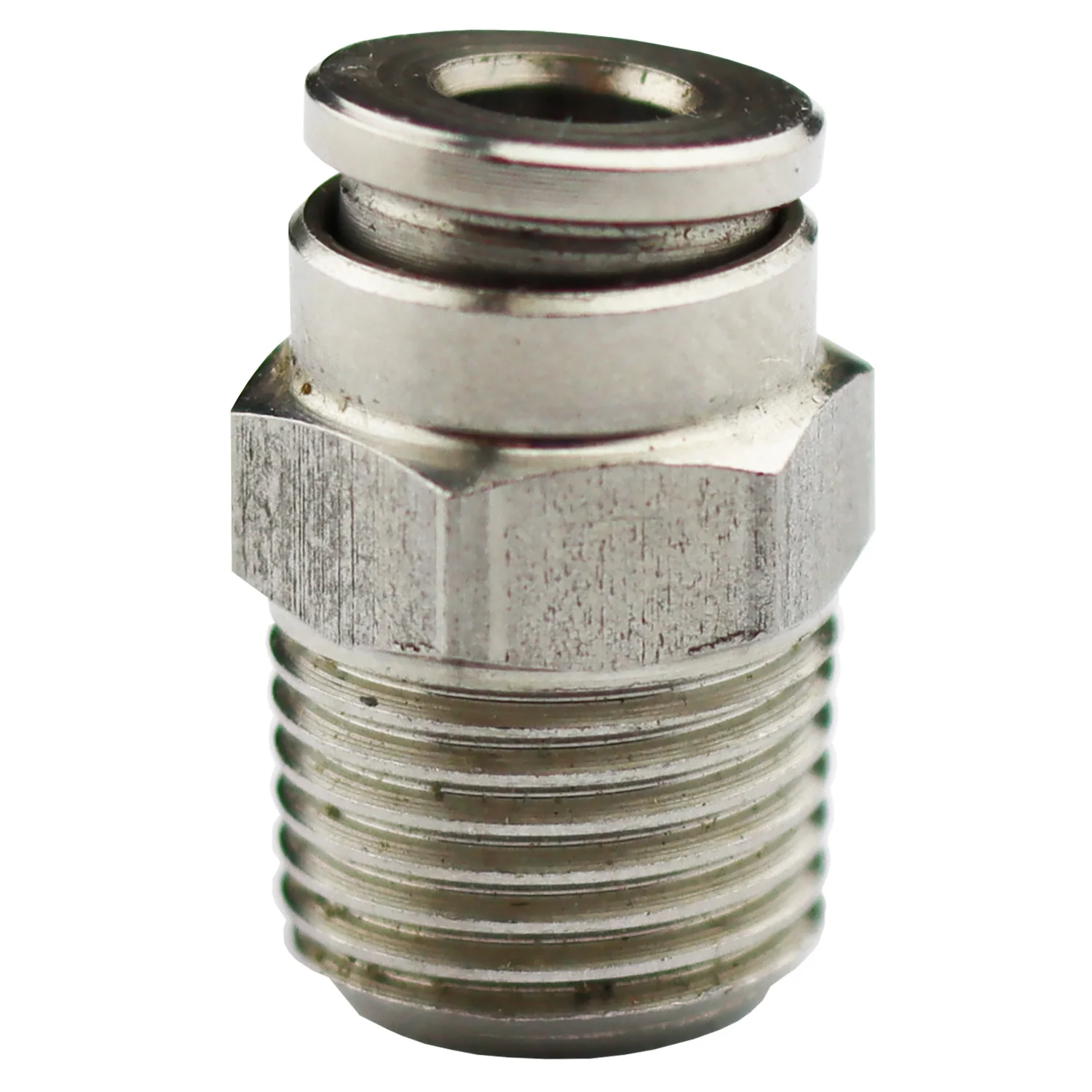 Compressed air fitting stainless steel straight push in fitting with hexagon R 1/8" x 4