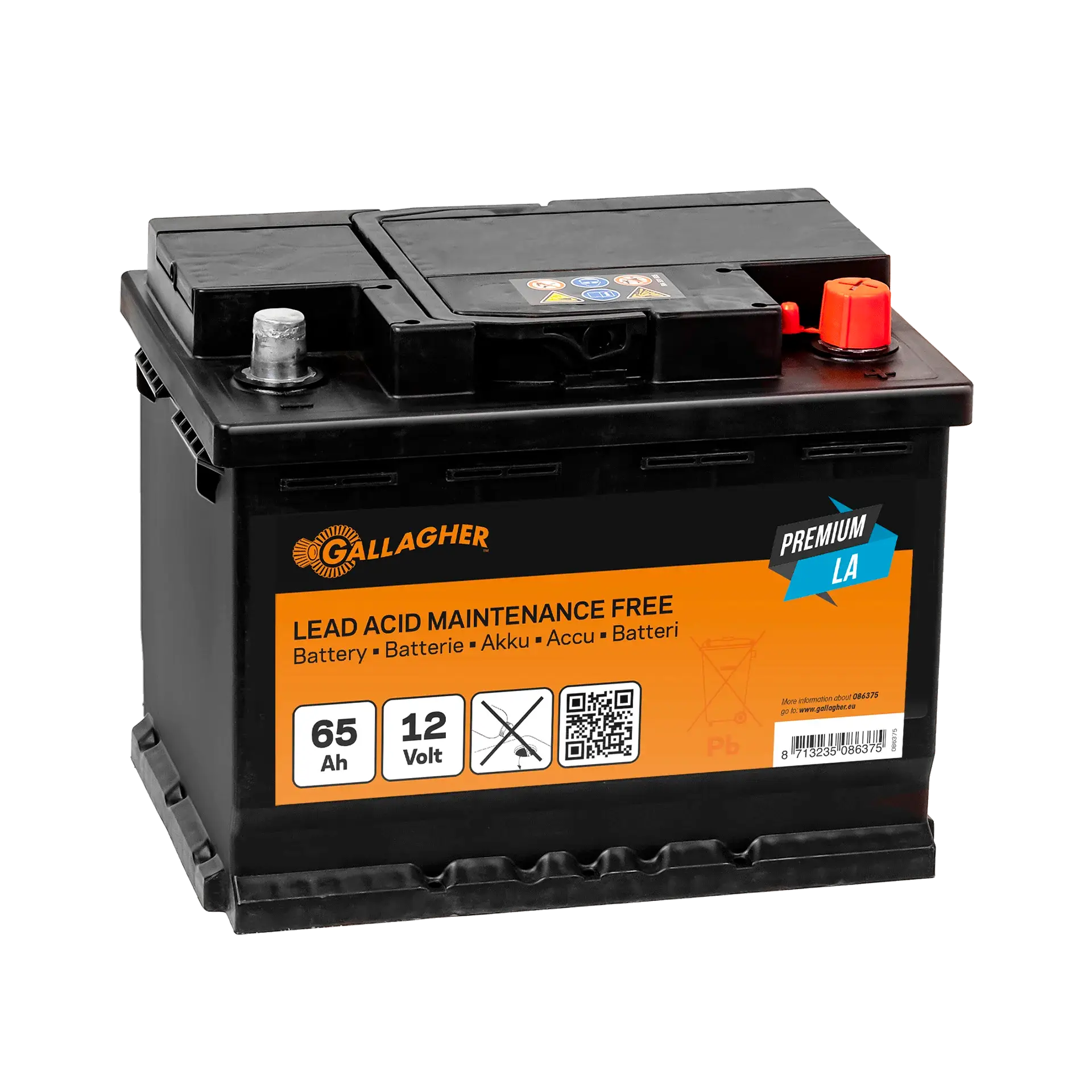 Gallagher Battery 12V/65Ah Premium LA - Efficient