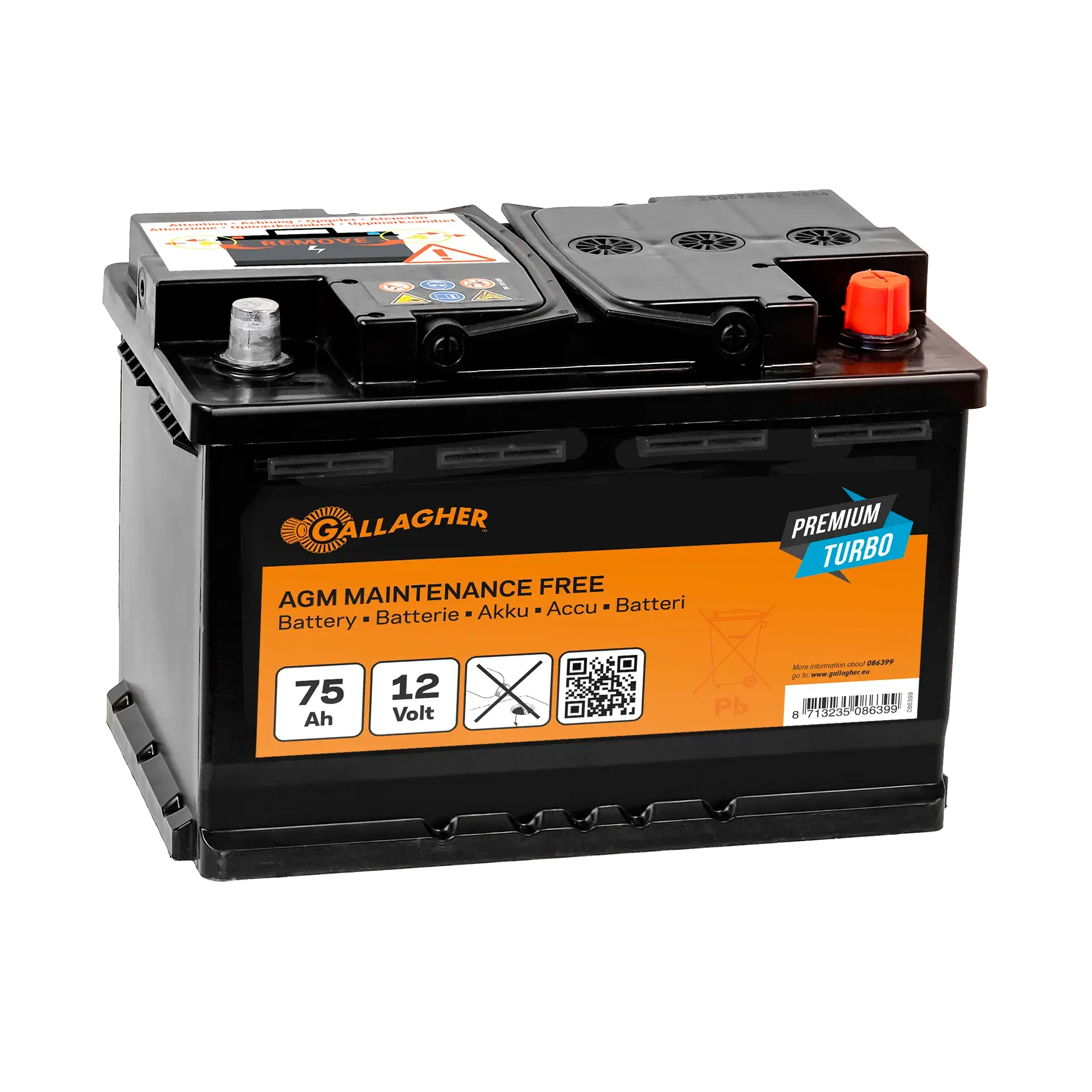 Gallagher Battery 12V/75Ah Turbo AGM - Reliable 