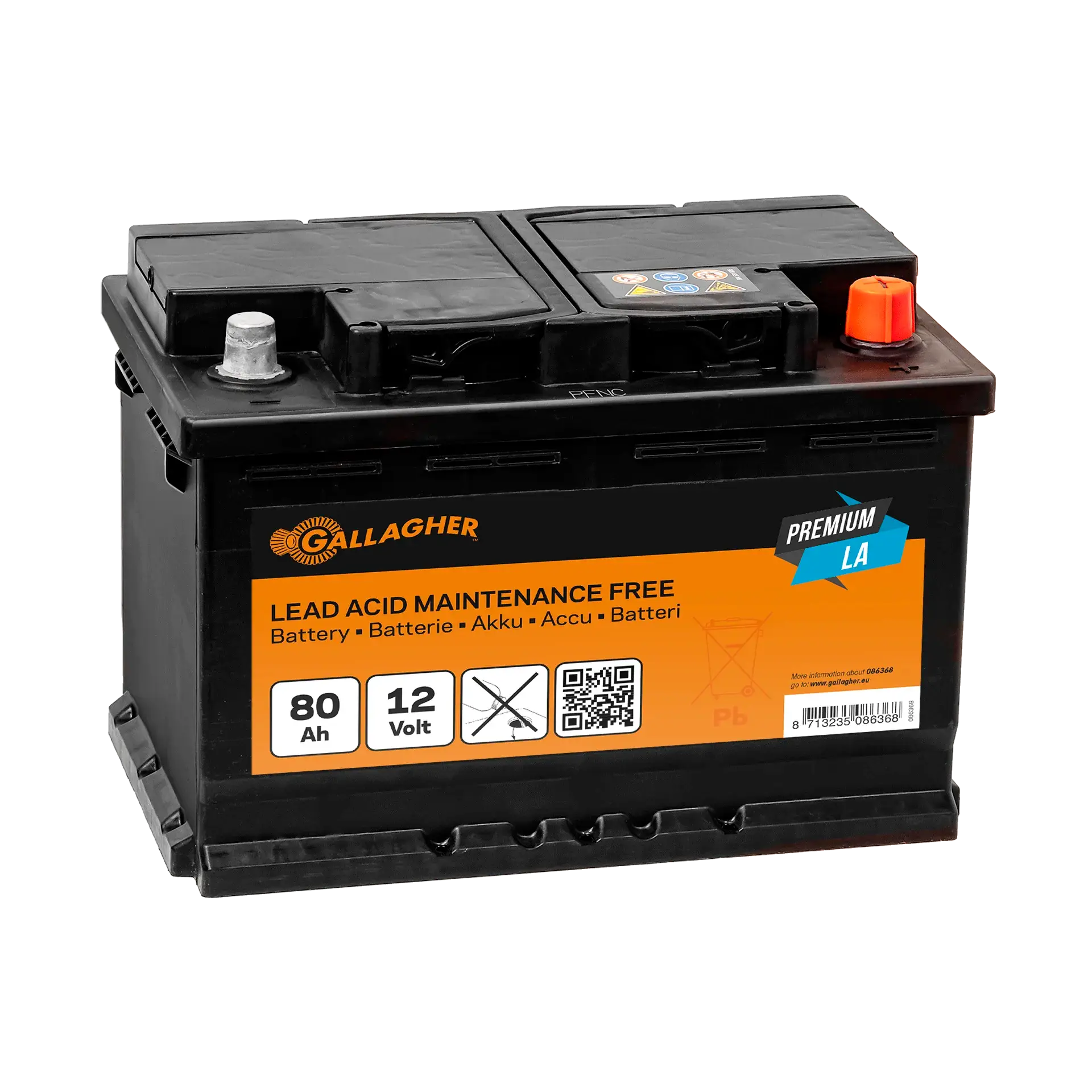 Gallagher Battery 12V/80Ah Premium LA - Reliable 