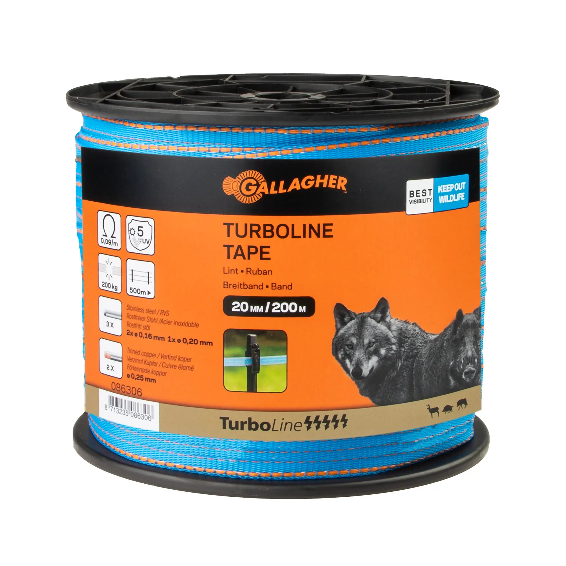 Gallagher TurboLine Tape 20mm Blue - 200m Durable